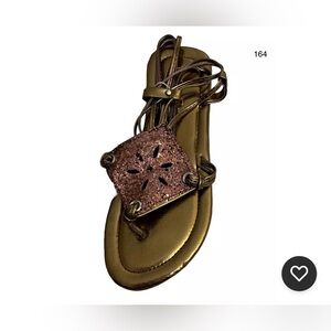 *new* Golden Brown Glittered Strappy Flat Sandals